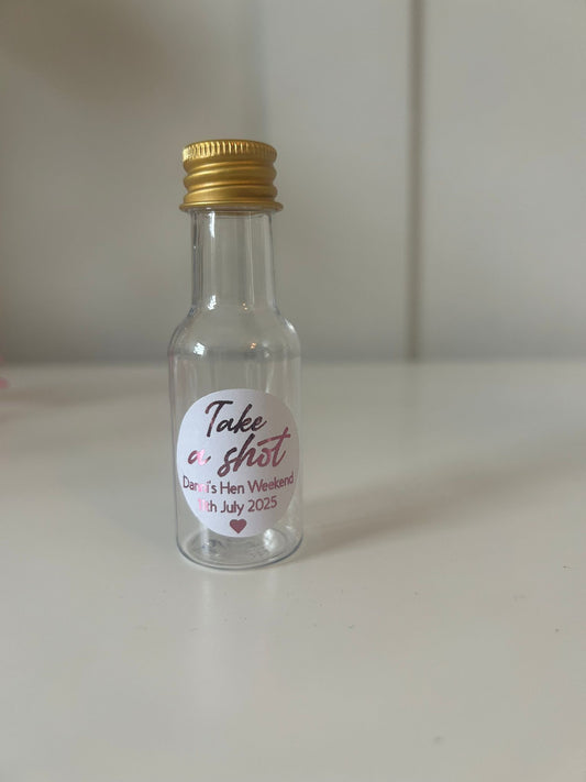 Shot bottles with stickers